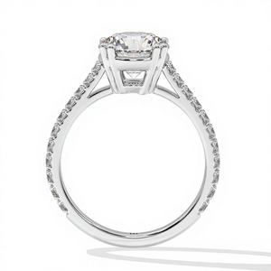 Anillo de Compromiso con Diamante Redondo de 2 Quilates, Creado en Laboratorio, con Banda Pavé y Engaste Solitario de 8 Puntas, en Oro Blanco Clásico Certificado, Ideal para Regalo de Boda - Product Image 4