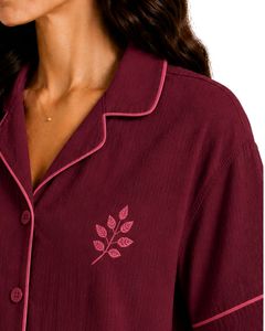 Customized Wine <b>Red</b> Women Pajama Set Short Sleeve Button Down Nightwear Soft Breathable Summer Sleepwear Casual Lounge Set - Product Image 6