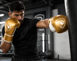 Gants de boxe professionnels portables Dumela International en cuir véritable blanc doré, personnalisables, de haute qualité pour l'entraînement - Product Image 5