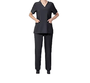 Ensemble de blouses médicales marron pour femmes, coton et polyester, uniforme d'hôpital, pantalon inclus, col en V, manches courtes - Product Image 4