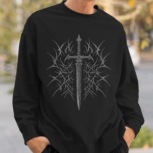 Sweat-shirt à capuche noir pour homme avec imprimé épines de sabre, coupe classique, décontracté, pour l'automne, 100 % coton molletonné tricoté avec poche - Product Image 5