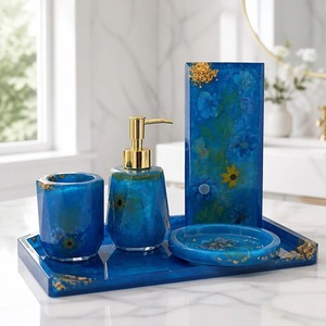 ILAHI's Sky Blue Luxury Acrylic Resin Three-piece Modern Portable <b>Bathroom</b> <b>Set</b> Flower Design Decorative Home <b>Accessories</b> Uttar - Product Image 1