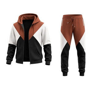 ชุดวอร์มบล็อกสีน้ำตาลสนิม-ดำสำหรับผู้ชาย เสื้อฮู้ดซิปและกางเกงจ็อกเกอร์ ชุดลำลองสำหรับออกกำลังกาย ฟิตเนส วิ่ง และสตรีทแวร์ - Product Image 2