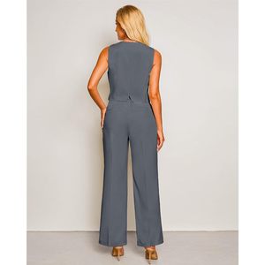 2025 femmes 2 pièces habillé décontracté pantalon costumes sans manches Blazer gilet avec taille haute large jambe pantalon pour travail bureau - Product Image 6