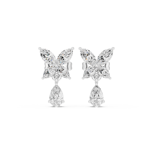14K White <b>Gold</b> Lab Grown Diamond White <b>Gold</b> Marquise Diamond Butterfly Drop <b>Earrings</b> with Pear <b>Dangle</b> – Luxury Women Jewelry - Product Image 1
