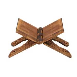 Handcrafted Wooden Box with Hinged Lid Red Fabric Lining and Engraved Star Pattern Book or <b>Tablet</b> Holder <b>Stand</b> Organizer - Product Image 3