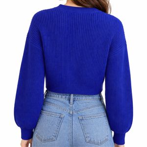 Cárdigan Corto de Punto para Mujer, Cuello en V, Suave, Acanalado, Ajuste Corto, Casual, Cómodo, Elegante, Ligero, para Invierno - Product Image 3