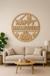 Happy Halloween Wooden Wall Art Circular MDF <b>Decorative</b> Hanging Ornament Minimalist Style Handmade Craft pumpkin boo - Product Image 1