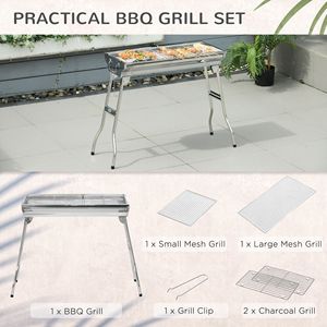 Portable Stainless Steel Charcoal <b>Grill</b> with Shelves Hooks Folding Outdoor BBQ for Backyard <b>Camping</b> Picnic Tailgating Travel - Product Image 5