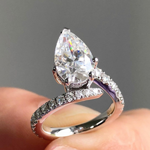 Anillo de Diamante Cultivado en Laboratorio de 3.25 Quilates, Corte Pera, Oro Blanco de 14K, Joyería Clásica de Compromiso y Boda, Original - Product Image 5