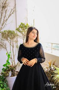 Nouvelle Robe Anarkali Longue de Soirée pour Femme, Ornée de Paillettes en Tulle Souple, à Manches Longues, Col Superposé et Ourlet Plissé, Style Lehenga Choli - Product Image 2