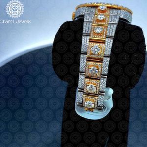Charm Jewells Reloj de lujo de acero inoxidable para mujer, caja redonda, bisel de diamantes de 40 mm, cierre plegable de cuarzo analógico - Product Image 3