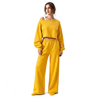 Ensemble deux pièces pour femmes : sweat-shirt court et pantalon large, personnalisable avec logo, en polyester/coton écologique