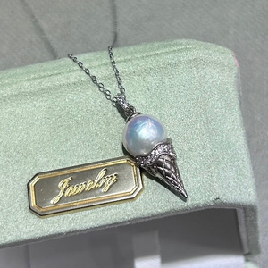 Colgante de Perla Barroca de Agua Dulce Natural Blossoming Childhood, Cadena de Clavícula de Plata Pura S925, Colgantes de Moda con Diseño de Helado - Product Image 1