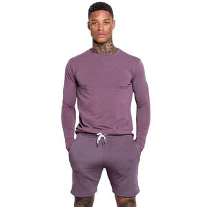 Sudadera de cuello redondo y pantalones cortos para hombre, conjuntos de ropa de calle de tela 100% poliéster, manga larga, informal - Product Image 2