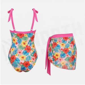 Ensemble tankini 2 pièces à imprimé floral avec détail nœud et jupe portefeuille pour femme - Product Image 2
