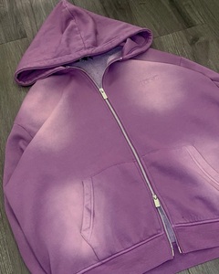 Sweat à capuche zippé personnalisé, épais, délavé à l'acide, avec broderie appliquée, pour homme, violet, style streetwear - Product Image 6