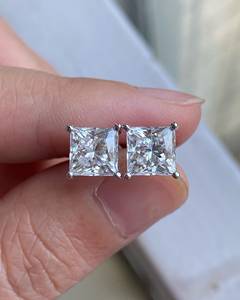 Princess Cut Moissanite Stud <b>Earrings</b> for Women Square Diamond Solitaire Stud <b>Earrings</b> Screw <b>Back</b> Fine Jewelry Gift - Product Image 3