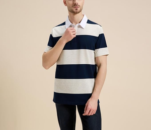 Camiseta Polo Vintage de Verano para Hombre, con Logotipo de Marca Personalizado OEM al por Mayor, Mezcla de Algodón/Poliéster, 220 GSM, Tejido de Punto a Rayas Teñido con Hilo - Product Image 4
