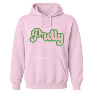 Sweat à capuche rose élégant avec motif graphique et lettres vertes, en molleton de coton, à manches longues, décontracté, pour femme - Product Image 1