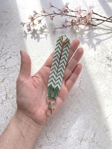 Handmade Cotton Chevron Pattern Keychain Rectangular Shape Embroidery Craft Accessory - Product Image 2