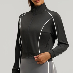 <b>Women</b> Yoga Shirts Skinny Fit Contrast Zip up Sports <b>Jacket</b> Spandex Front High Stretch Breathable Spring <b>Summer</b> Activewear - Product Image 2