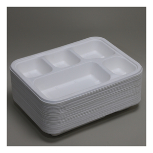 Plateau compartimenté carré en bagasse de canne à sucre 100 % alimentaire, sûr, hygiénique et sans produits chimiques, pour contact direct avec les aliments - Product Image 1