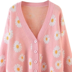 Blue Sorority Women's <b>White</b> Contrast Breathable Knitted V Neck <b>Cardigan</b> Long Sleeve Vintage Style Embroidery Pockets Full Length - Product Image 2
