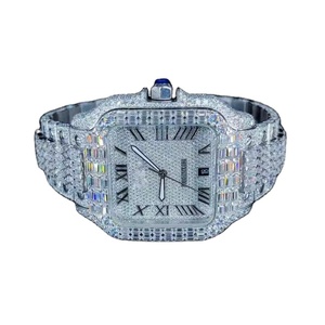 Customize Classic Luxury Baguette Bezel Men's Moissanite <b>Watch</b> Quartz Movement Sapphire Glass Stainless Steel Bracelet Strap - Product Image 1