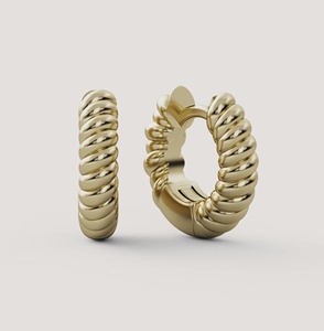Wave Textured 14K Solid Gold Hoops 10mm Hinged <b>Huggie</b> <b>Earrings</b> Gold Plated Modern Minimalist Everyday Wear Luxury - Product Image 5
