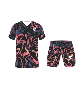 Ensemble d'uniformes de football personnalisés sublimés pour hommes, fond noir, bleu saumon pour imprimé tourbillon marbré, grande taille, manches courtes - Product Image 5