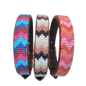 Collier de chien perlé en cuir véritable rembourré confortable beige rose produits pour animaux de compagnie de haute qualité laisse harnais ensemble accessoires de luxe - Product Image 3