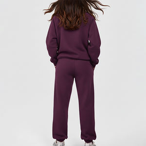 Women's <b>Purple</b> Tracksuit Set Full Length Loose Fit Half-Zip Hoodie With Side Pockets Breathable Casual Style - Product Image 3