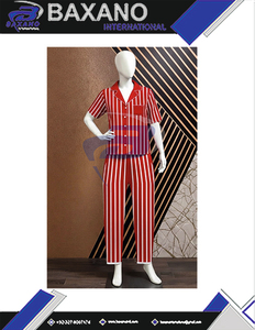 Delta |   Sigma |   Conjunto de Pijama Tipo Túnica a Rayas Theta Sorority, Nuevo Estilo de Verano, Conjunto de Pijama de Dos Piezas a Rayas Rojas con Cintura Elástica - Product Image 2