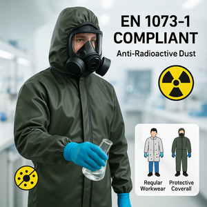 Traje <span class=keywords><strong>de</strong></span> Protección contra Radiación <span class=keywords><strong>Nuclear</strong></span> Vanda EN1073-1, Verde Oscuro, Ropa <span class=keywords><strong>de</strong></span> Seguridad con Recubrimiento <span class=keywords><strong>de</strong></span> Poliuretano - Product Image 4