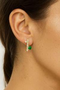 Pendientes de barra con esmeralda natural de corte redondo, plata de ley 925, chapados en oro de 14 quilates, elegantes, joyería de piedra de nacimiento de mayo para mujer - Product Image 4