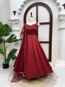 Designer Party Wear Chanderi Jacquard Butti Anarkali Set With Pant And Dupatta Crafted For Comfort And Stitched With Grace - Product Image 5