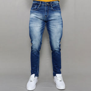 Jeans en denim de coton extensible bleu taille mi-haute pour hommes Gex en gros - Product Image 1