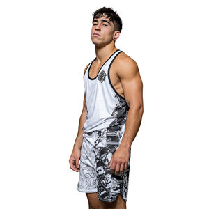 Débardeurs de lutte blancs et noirs 100 % polyester, imprimés, pour hommes, sans manches - Product Image 4