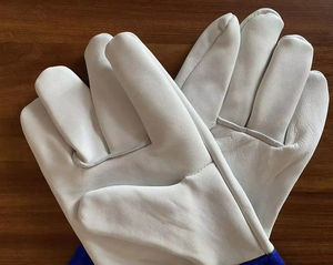 White Leather <b>Welding</b> Custom <b>Gloves</b> With Blue Cuff Straight Thumb Design Cotton Lined Genuine Leather <b>TIG</b> <b>Welding</b> <b>Gloves</b> - Product Image 6