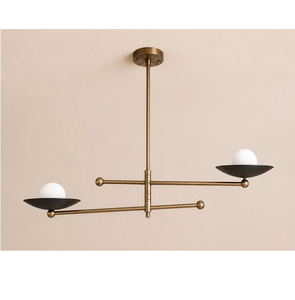 Sculptural Brass Chandelier Black Disc Opal Globe <b>Light</b> <b>Modern</b> Dining Room <b>Ceiling</b> Fixture Decorative Interior Lighting - Product Image 5