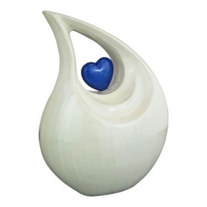 European Style White Teardrop Cremation Urn With Gold Heart In <b>Centre</b> Tabletop Display Adults Ashes keepsake Large Urns Funeral - Product Image 2