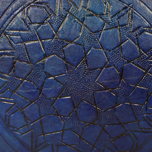 Modern Style <b>Moroccan</b> Genuine Leather round Pouf Ottoman Handmade Blue Footstool for Bedroom <b>Decor</b> - Product Image 3