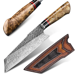 Couteau de chef en acier Damas, manche en bois, style japonais, avec étui en cuir, lame forgée à la main, ambidextre, couteau de cuisine - Product Image 1