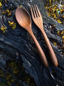 Service à salade royal en bois d'acacia avec manche élégant, ustensiles de table en bois, service à salade ou fourchettes à salade, ensemble de couverts cuillère et fourchette - Product Image 4