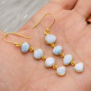 Natural Gemstones Blue Larimar Four Stone 925 Sterling Silver Sparkling Gold Plated <b>Earrings</b> For Women Newest Fine Jewelry - Product Image 5