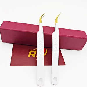 Pince à épiler pour extensions de cils, marque privée, en acier inoxydable, antimagnétique, couleur blanc et or, pointe incurvée en forme de cœur, pince d'isolation - Product Image 5