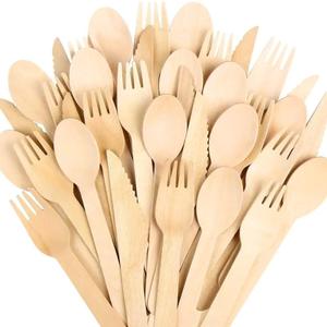 Cuchara y Tenedor de Madera Desechables Ecológicos, Cubiertos Biodegradables para Fiestas, Viajes y Comida para Llevar - Product Image 4