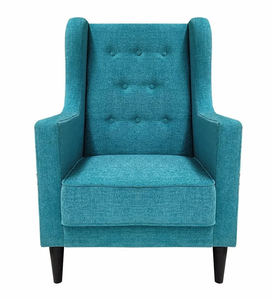 Sillón de tela color verde azulado con respaldo capitoné y brazos acolchados, sofá de una plaza de diseño moderno de mediados de siglo para sala de estar - Product Image 1