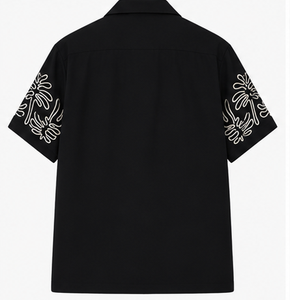 เสื้อเชิ้ตผู้ชายสีดำคุณภาพพรีเมียม แขนสั้น ปกคอพับ ปักลายดอกไม้ ผ้าฝ้าย เสื้อเชิ้ตสำหรับวันหยุดฤดูร้อน - Product Image 6